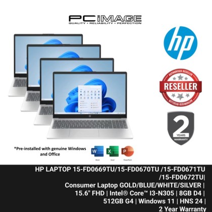HP LAPTOP 15-FD0669TU/70TU/71TU/72TU/I3-N305/8GB D4/512GB G4/INTEL/15.6" FHD/W11H/HOME24/2YW