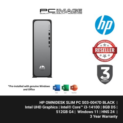 HP OMNIDESK SLIM PC S03-0047D/i3-14100/8GB D5/512GB G4/INTEL/W11H/HOME24/BLACK/3Y3D