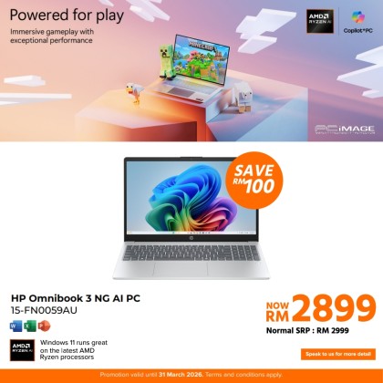 HP OMNIBOOK 3 NG AI PC 15-FN0059AU/AMD RYZEN AI 5-330/24GB D5/512GB G4/ATI/15.6" IPS FHD/W11H/HOME24/2YW/GLACIER SILVER