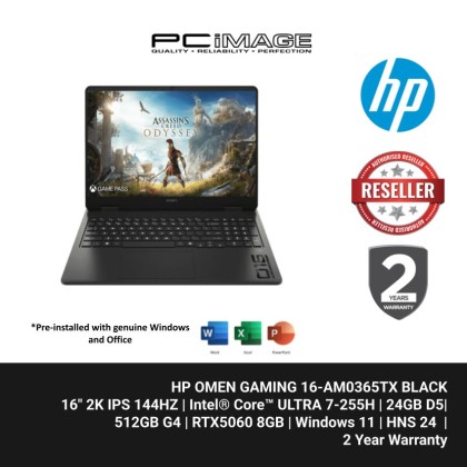 HP OMEN GAMING 16-AM0365TX/ULTRA 7-255H/24GB D5/512GB G4/RTX5060 8GB/16" 2K IPS 144HZ/W11H/HOME24/BLACK/2YW+ADP