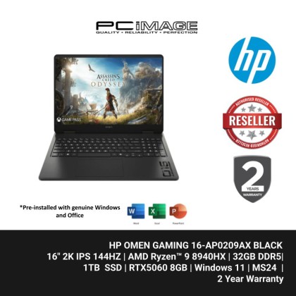 HP OMEN GAMING 16-AP0209AX/AMD R9-8940HX/32GB DDR5 5600MT/S (16+16)/1TB SSD/RTX5060 8GB/16" 2K 144HZ IPS/OPI/MS24+1YR M365/W11/2YW