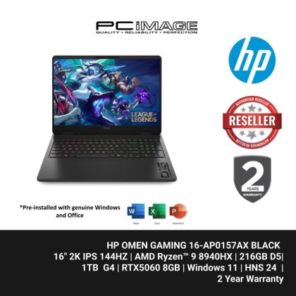 HP OMEN GAMING 16-AP0157AX/R9-8940HX/2*16GB D5/1TB G4/RTX5060 8GB/16" 2K IPS 144HZ/W11H/HOME24/BLACK/2YW+ADP