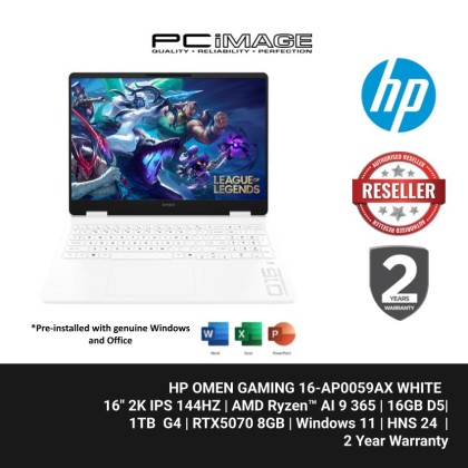 HP OMEN GAMING 16-AP0059AX/RYZEN AI 9 365/2*16GB D5/1TB G4/RTX5070 8GB/16" 2K IPS 144HZ/W11H/HOME24/WHITE/2YW+ADP
