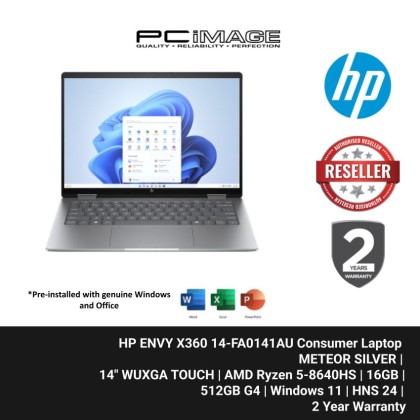 HP ENVY X360 14-FA0141AU/R5-8640HS/16GB (OB)/512GB G4/ATI/14" WUXGA TOUCH/W11H/HOME24/METEOR SILVER/2YW