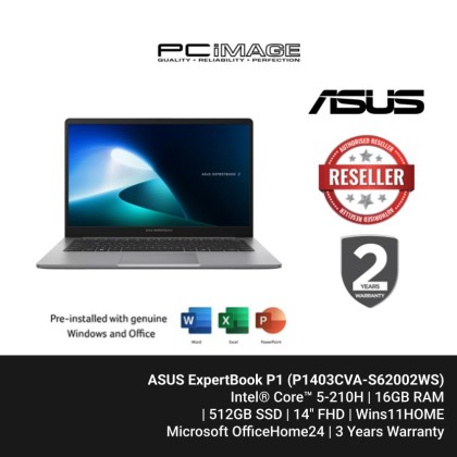 ASUS ExpertBook P1 (P1403CVA-S62002WS) Intel Core5 210H/16G RAM/512G SSD/14" FHD/W11H/Office Home 2024/2Y Onsite + 2Y Battery