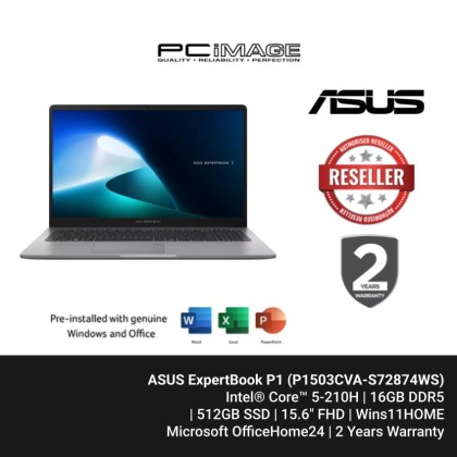 ASUS ExpertBook P1 (P1503CVA-S72874WS) Intel Core5 210H/16G RAM/512G SSD/15.6" FHD/Backlit KB/W11H/Office Home 2024/2Y Onsite + 2Y Battery