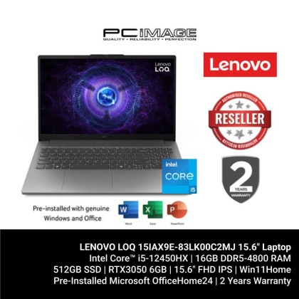 LENOVO LOQ 15IAX9E-83LK00C2MJ 15.6" Laptop Luna Grey (i5-12450HX, 16GB DDR5-4800, 512GB SSD, RTX3050 6GB, 15.6" FHD IPS, Win11, OfficeHome24, 2YW)