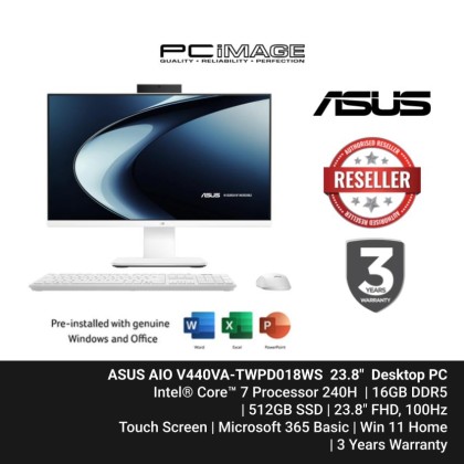 ASUS V400 AiO V440VA-TWPD018WS Touch Screen 23.8" Intel® Core™ 7 Processor 240H/16GB DDR5/512GB SSD/W11H/M365/WHITE/3YW