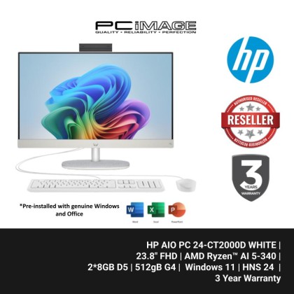 HP AIO PC 24-CT2000D/RYZEN AI 5-340/2*8GB D5-5600/512GB G4/ATI/23.8" FHD/W11H/HOME24/WHITE/3Y