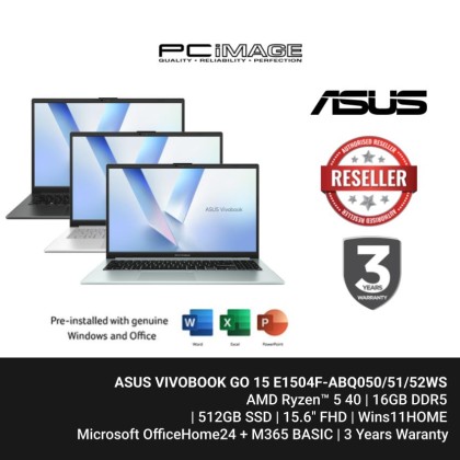 ASUS Vivobook GO 15 E1504F-ABQ050/51/52WS R5 40/AMD UMA/16GB/512GB SSD/15.6/Value IPS/W11/OFFICE HOME 24(MY)+M365 BASIC/3YW