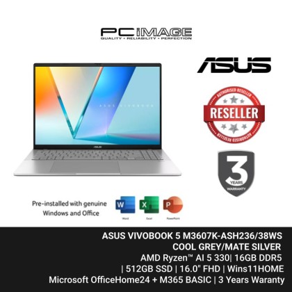  ASUS VIVOBOOK 5 M3607K-ASH236/38WS AI 5 330/AMD UMA/16GB/512GB SSD/16.0/OLED//W11/OFFICE HOME 24+M365 BASIC/3YW