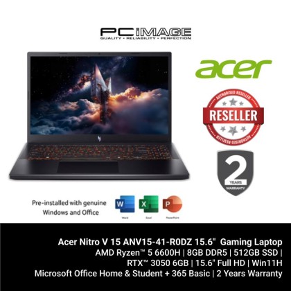 ACER NITRO V15 ANV15-41-R0DZ R5-6600H/8G D5/512GB G4/RTX3050 6GB/15.6" FHD IPS 165HZ/W11/HOME24/BLACK/2YW