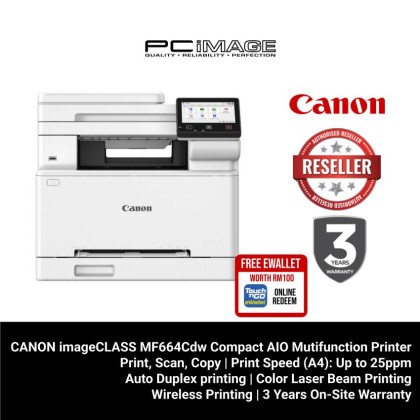CANON imageCLASS MF664Cdw Compact 3-in-1 Colour Multifunction Printer + FREE RM100 TNG