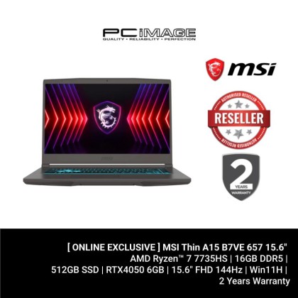 [ONLINE EXCLUSIVE] MSI THIN A15 B7VE-657MY R7-7735HS/16GB DDR5/512GB SSD/RTX4050 6GB/15.6" FHD 144HZ/W11H/HOME24/COSMOS GRAYW/2Y