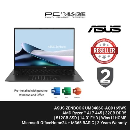 ASUS ZENBOOK UM3406G-AQD165WS AI 7 445/32GB/512GB/14.0/OLED/W11H/OFFICE HOME 24(MY)+M365 BASIC/JADE BLACK/2YW 