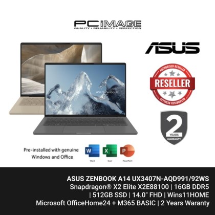 ASUS ZENBOOK A14 UX3407N-AQD991/92WS 14.0" CONSUMER LAPTOP X2E-88-100/16GB DDR5/512GB SSD/14.0" FHD/W11H/OFFICE HOME 24(MY)+M365 BASIC/2YW ASUS ZENBOOK A14 UX3407N-AQD991/92WS 14.0" CONSUMER LAPTOP X2E-88-100/16GB DDR5/512GB SSD/14.0" FHD/W11H/OFFICE HOME 24(MY)+M365 BASIC/2YW