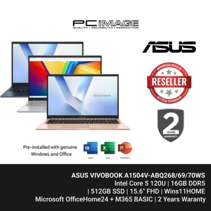 ASUS VIVOBOOK A1504V-ABQ268/69/70WS 15.6" CORE 5 120U/16GB DDR5/512GB SSD/15.6" FHD/W11H/OFFICE HOME 24(MY)+M365 BASIC/2YW 