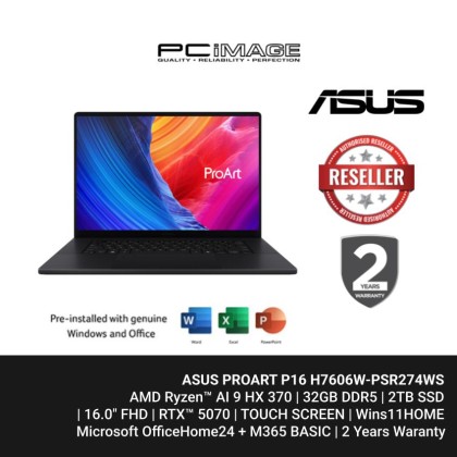 ASUS PROART P16 H7606W-PSR274WS AMD Ryzen™ AI 9 HX 370/32GB DDR5/2TB SSD/16.0" FHD/RTX™ 5070/TOUCH SCREEN/W11H/NANO BLACK/2YW