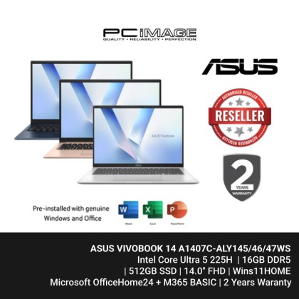 ASUS VIVOBOOK 14 ASUS VIVOBOOK 14 A1407C-ALY145/46/47WS Intel Core Ultra 5 225H/16GB DDR5/512GB SSD/14.0" FHD/W11H/2YW