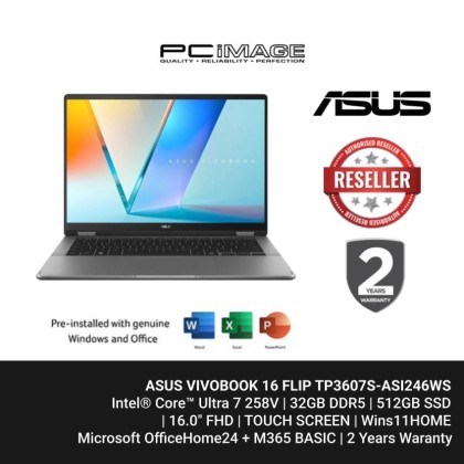 ASUS VIVOBOOK 16 FLIP TP3607S-ASI246WS Intel® Core™ Ultra 7 258V/32GB DDR5/512GB SSD/16.0" FHD/TOUCH SCREEN/W11H/MATTE GRAY/2YW