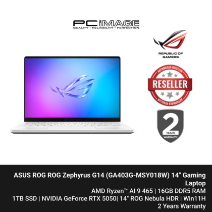 ASUS ROG ZEPHYRUS G14 GA403G-MSY018W AI 9-465/16GB D5/1TB G4/RTX5060 8GB/14" 3K OLED 120HZ/W11H/2YW+ 1YR PERFECT WRTY/PLATINUM WHITE