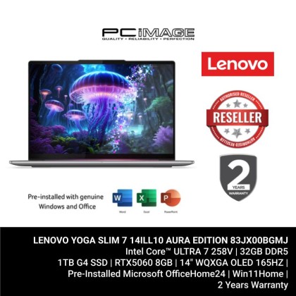 LENOVO YOGA SLIM 7 14ILL10 AURA EDITION 83JX00BGMJ CORE ULTRA 7 258V/32GB D5/1TB G4/14" WUXGA OLED/W11H/HOME24+M365+AI NOW/LUNA GREY/2YW