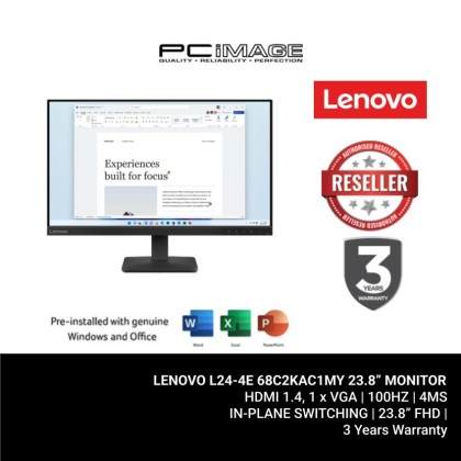 LENOVO L24-4E 68C2KAC1MY 23.8” MONITOR  HDMI 1.4, 1 x VGA/100HZ/4MS/IN-PLANE SWITCHING/23.8” FHD/3YW