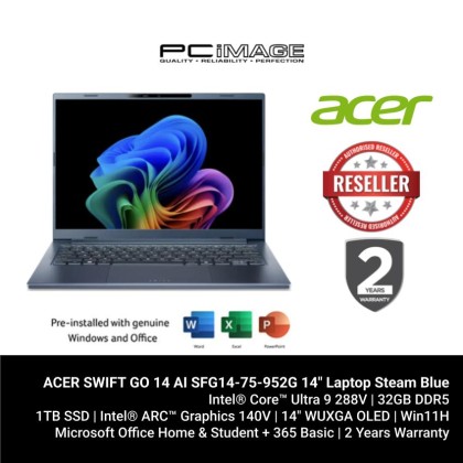 ACER SWIFT GO 14 AI SFG14-75-952G CORE ULTRA 9 288V/32GB D5/1TB G4/14" WUXGA OLED/W11H/HOME24/STEAM BLUE/2YW