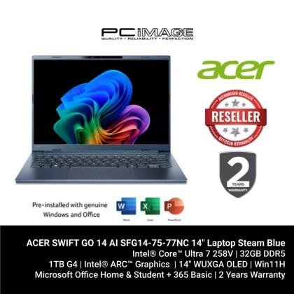 ACER SWIFT GO 14 AI SFG14-75-77NC CORE ULTRA 7 258V/32GB D5/1TB G4/14" WUXGA OLED/W11H/HOME24/STEAM BLUE/2YW