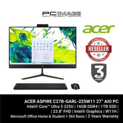 ACER ASPIRE C27B-GARL-225W11 CORE ULTRA 5 225U/16GB D4/1024GB G4/INTEL/27"/W11H/HOME24+M365/BLACK/3YW