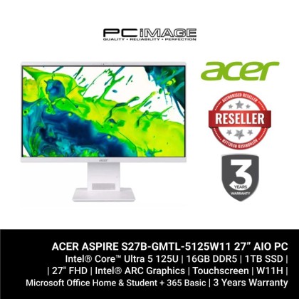 ACER ASPIRE S27B-GMTL-5125W11 CORE ULTRA 5 125U/16GB D5/1024GB G4/27"/TOUCH/W11H/HOME24+M365/WHITE/3YW