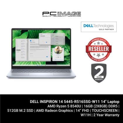 DELL INSPIRON 14 5445-R5165SG-W11 AMD Ryzen 5 8540U/16GBDDR5/512GB SSD/AMD Radeon Graphics/14” FHD/Touchscreen/W11H/2YW