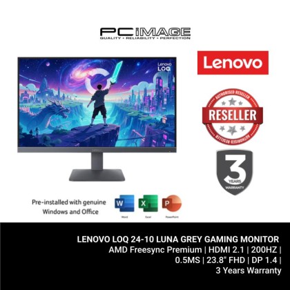 LENOVO LOQ 24-10 LUNA GREY GAMING MONITOR AMD Freesync Premium/HDMI 2.1/200HZ/0.5MS/23.8" FHD/DP 1.4/3YW
