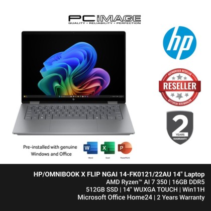 HP OMNIBOOK X FLIP NGAI 14-FK0121/22AU RYZEN AI 7 350/16GB/512GB/14" WUXGA TOUCH/W11H/HOME24/2YW
