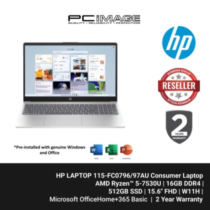 HP LAPTOP 15-FC0796/97AU RYZEN 5-7530U/16GB DDR4/512GB/AMD RADEON/15.6" FHD/MS HOME+1Y M365/2YW