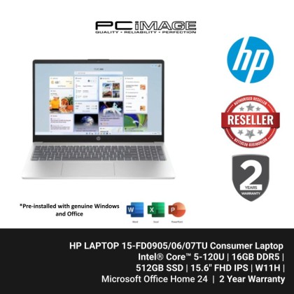HP LAPTOP 15-FD0905/06/07TU Intel® Core™ 5-120U/16GB DDR5/512GB G4/15.6" FHD IPS/W11H/HOME24/2YW