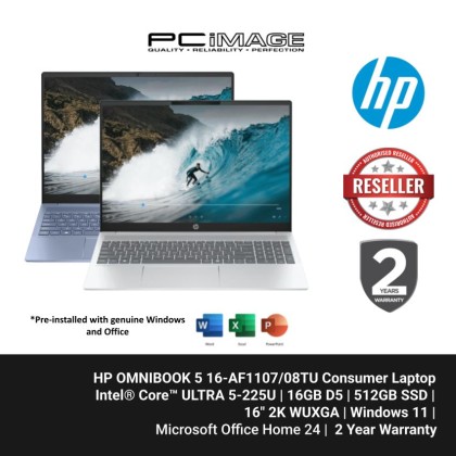 HP OMNIBOOK 5 16-AF1107/08TU Intel Core ULTRA 5-225U/16GB/512GB G4/16" 2K WUXGA/W11H/HOME24/2YW