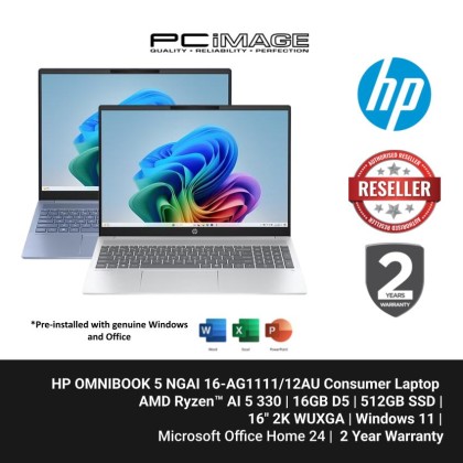 HP OMNIBOOK 5 NGAI 16-AG1111/12AU AMD Ryzen™ AI 5 330/16GB/512GB G4/16" 2K WUXGA/W11H/HOME24/2YW HP OMNIBOOK 5 NGAI 16-AG1111/12AU AMD Ryzen™ AI 5 330/16GB/512GB G4/16" 2K WUXGA/W11H/HOME24/2YW