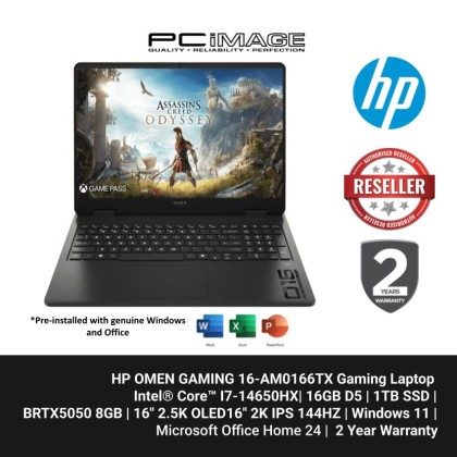 HP OMEN GAMING 16-AM0166TX Intel Core I7-14650HX/16GB D51TB/RTX5050 8GB/16" 2K IPS 144HZ/W11H/BLACK/2YW