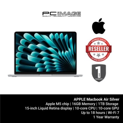 [PRE-ORDER] APPLE MACBOOK AIR 15" Laptop Apple M5 chip/10‑core CPU/10‑core GPU/16GB/1TB SSD/SILVER/1YW