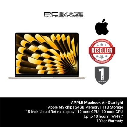 [PRE-ORDER] APPLE MACBOOK AIR 15" Laptop Apple M5 chip/10‑core CPU/10‑core GPU/24GB/1TB SSD/STARLIGHT/1YW