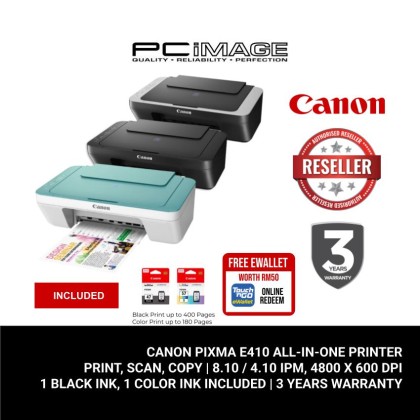 CANON Pixma E410 All in One Printer (Print, Scan, Copy) + FREE TNG eWallet