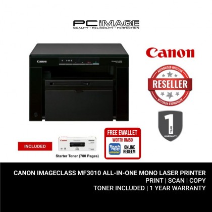 CANON IMAGECLASS MF3010 ALL-IN-ONE MONO LASER PRINTER - PRINT-SCAN-COPY + FREE RM50 TNG