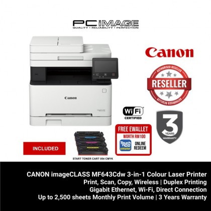 CANON MF643CDW 3in1 Colour Multifunction Laser Printer + FREE TNG RM100