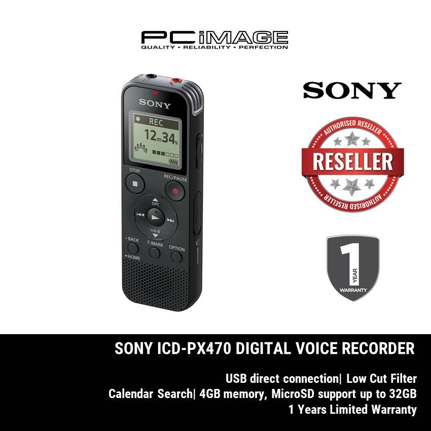 SONY ICDPX470 DIGITAL VOICE RECORDER WITH BUILTIN USB BLACK PC IMAGE