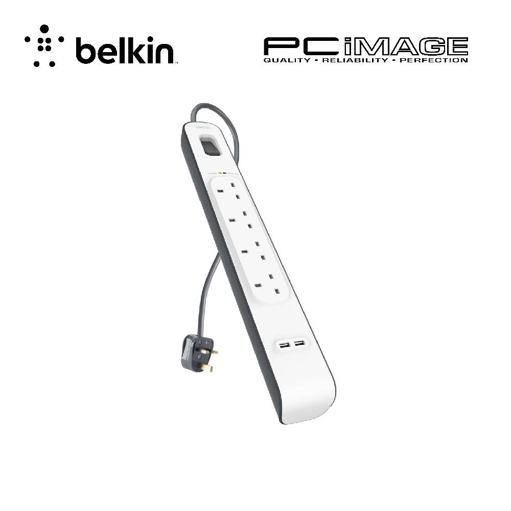 BELKIN BSV401SA2M 4 WAY SURGE+2.4A USB 2M SURGE PROTECTOR PC IMAGE