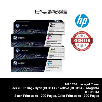 HP 126A ORIGINAL LASERJET TONER CARTRIDGE (BLACK CE310A, CYAN CE311A, YELLOW CE312A, MAGENTA CE313A) 