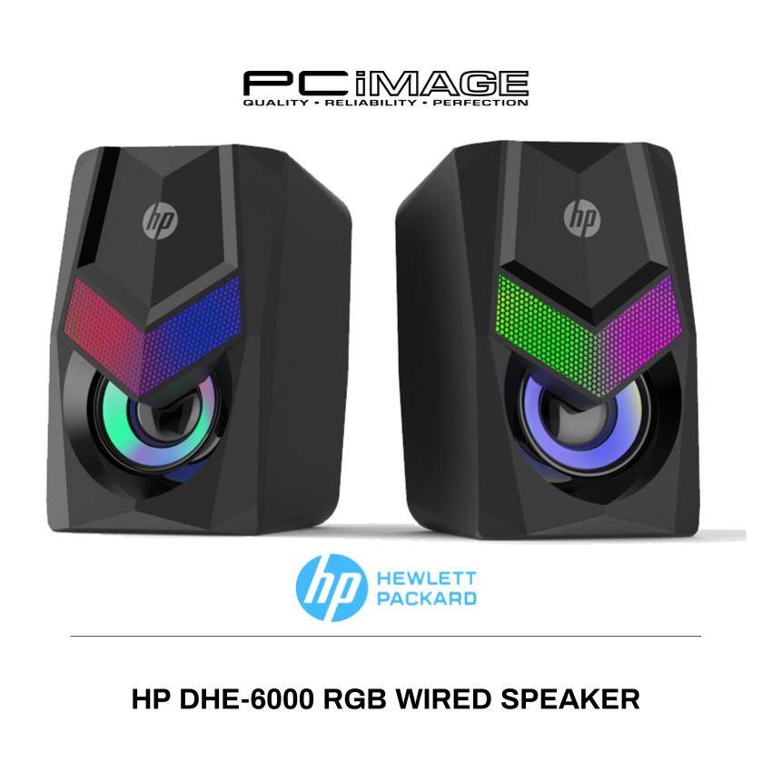 Hp Dhe 6000 Wired Speaker Gradient Led Backlight Audio Player Multimedia Stereo Mini Subwoofer With 3 5mm Jack Black Pc Image
