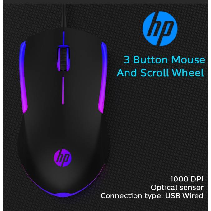 HP M160 Gaming Mouse with moving RGB lighting effects 1000 DPI