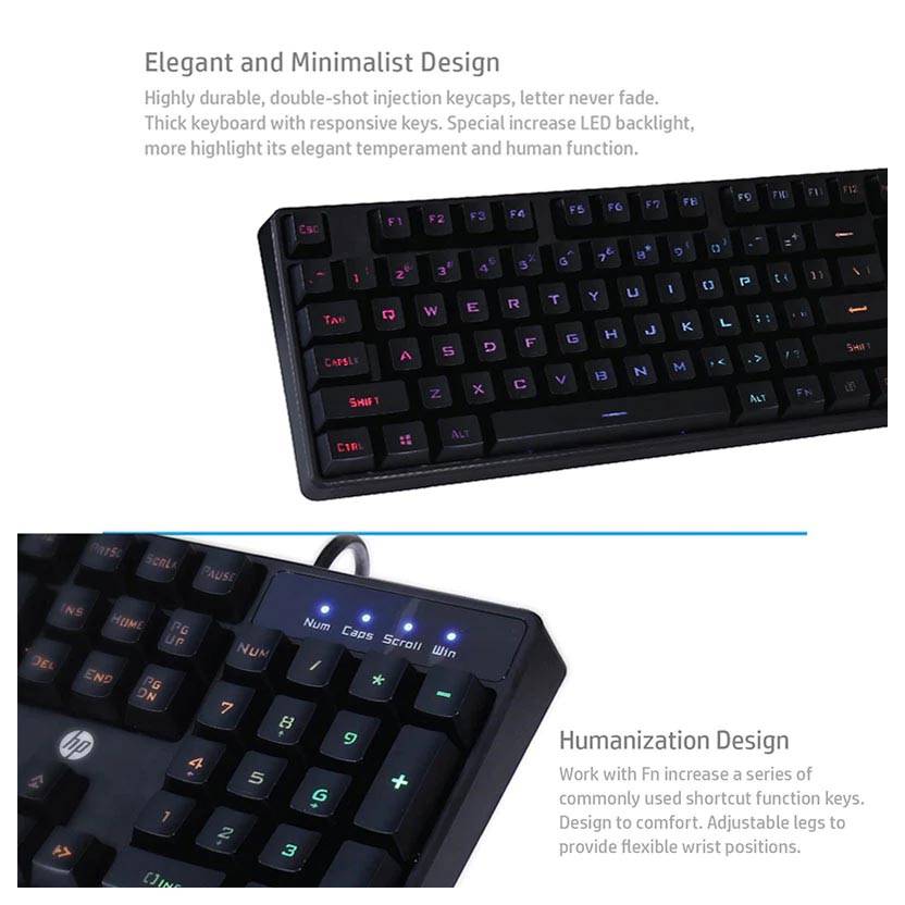 HP K300 Keyboard LED Light Backlit Wired USB Gaming Keyboard Black